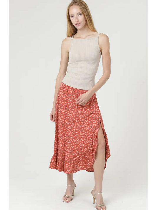 Side Slit Ruffle Skirt