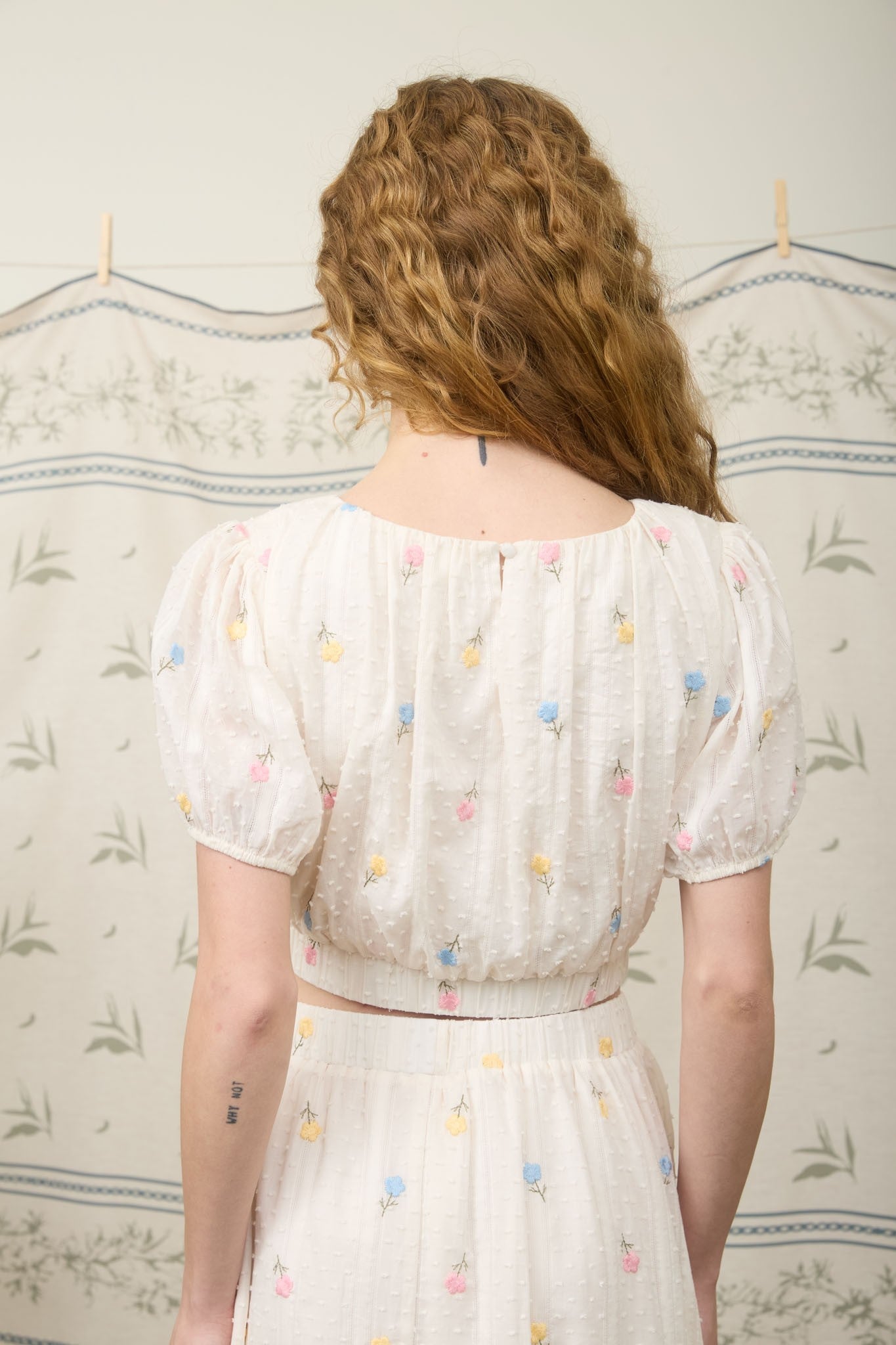 Floral Clip Dot Crop Top