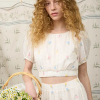 Floral Clip Dot Pattern Crop Top