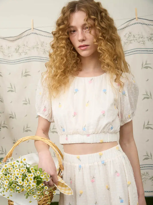 Floral Clip Dot Pattern Crop Top