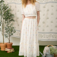 Floral Clip Dot Midi Skirt