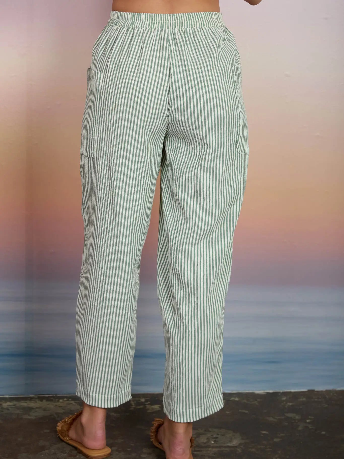Stripe Elastic Waist Pocket Detail Lounge Pants
