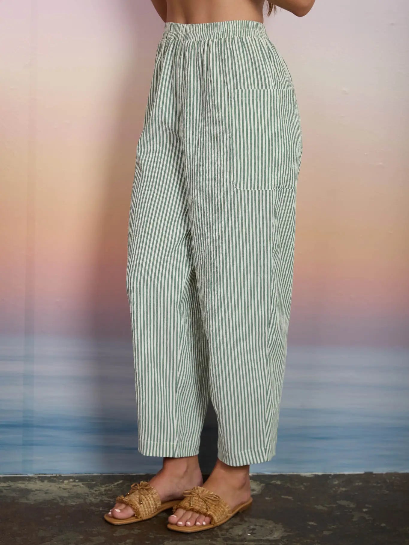 Stripe Elastic Waist Pocket Detail Lounge Pants