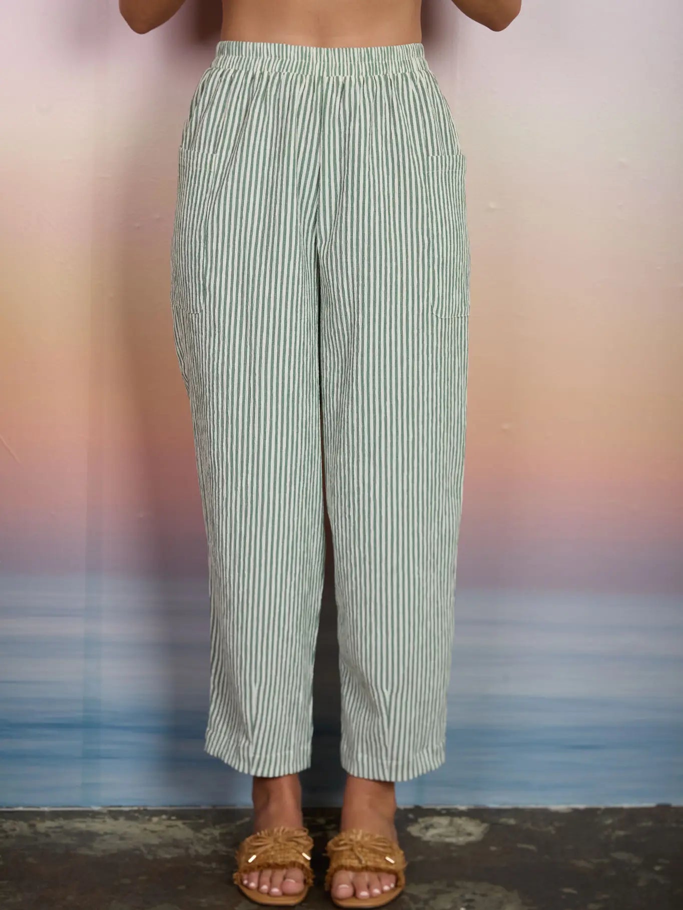 Stripe Elastic Waist Pocket Detail Lounge Pants