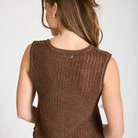 Sheer Crochet Knit Front Tie Sleeveless Knit Vest