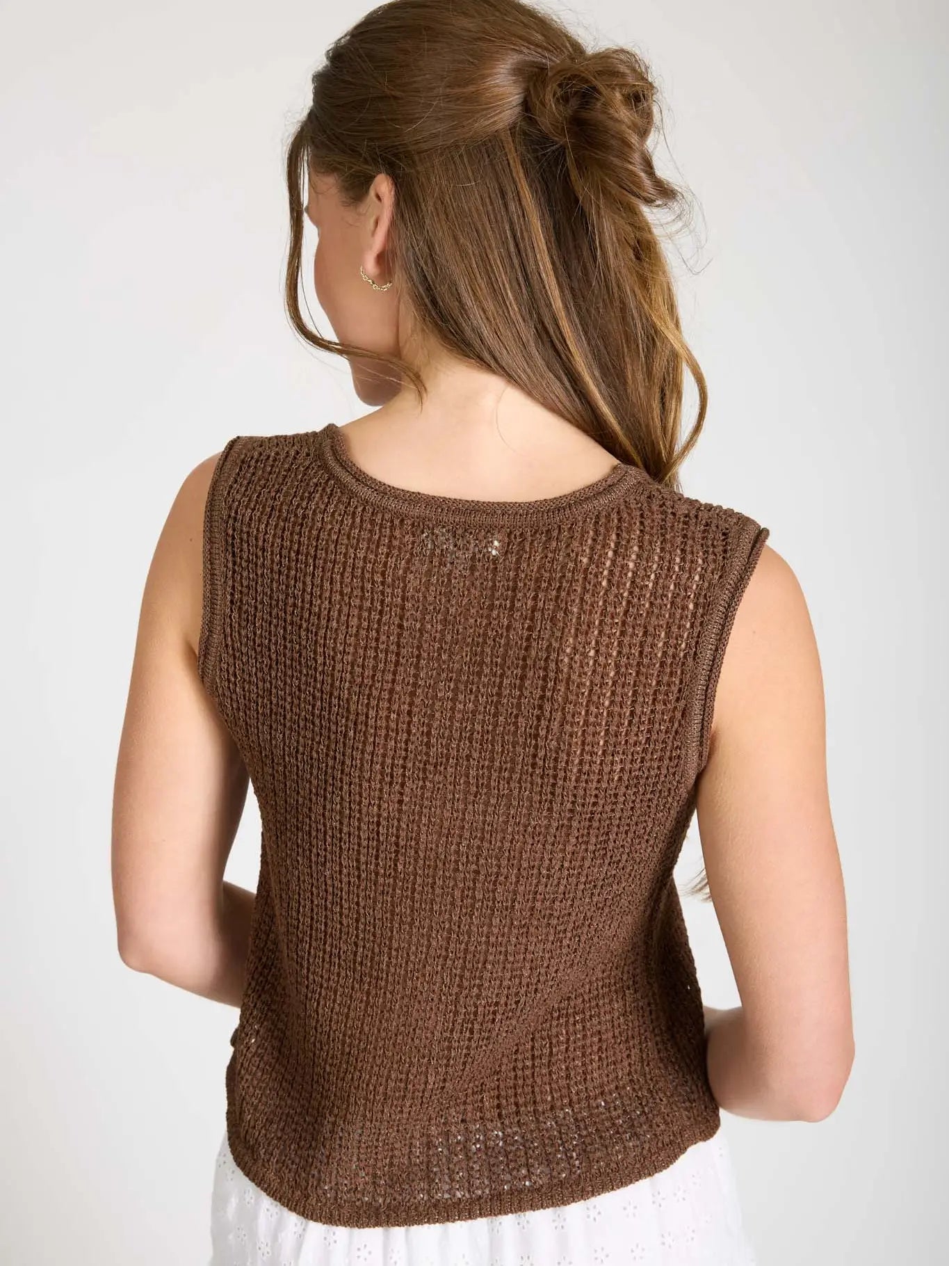 Sheer Crochet Knit Front Tie Sleeveless Knit Vest