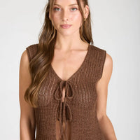 Sheer Crochet Knit Front Tie Sleeveless Knit Vest
