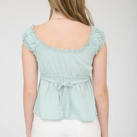 Stripe Lace Trim Front Tie Short Sleeve Top
