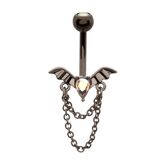Bat Teardrop CZ With 2 Chains Navel