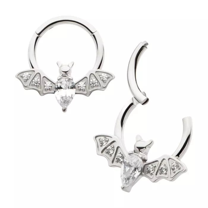 16g Bat With Tear Gem Hinged Hoop