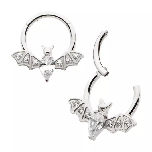 16g Bat With Tear Gem Hinged Hoop