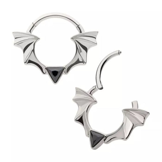 Bat Wings With Bezel Triangle Gem Hinged Hoop