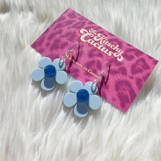 Small Acrylic Baby Blue Flower Earrings