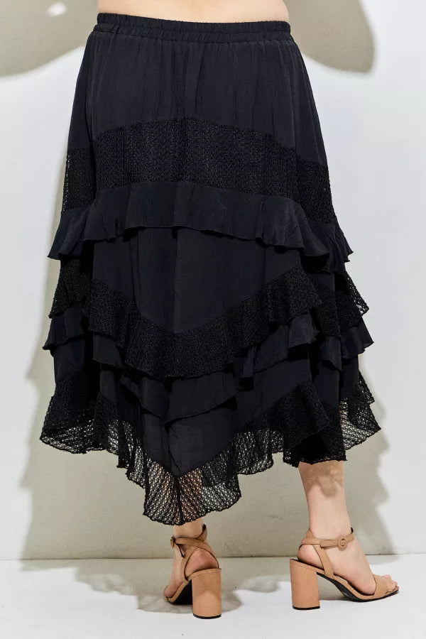 Black Woven Mix Ruffle Skirt