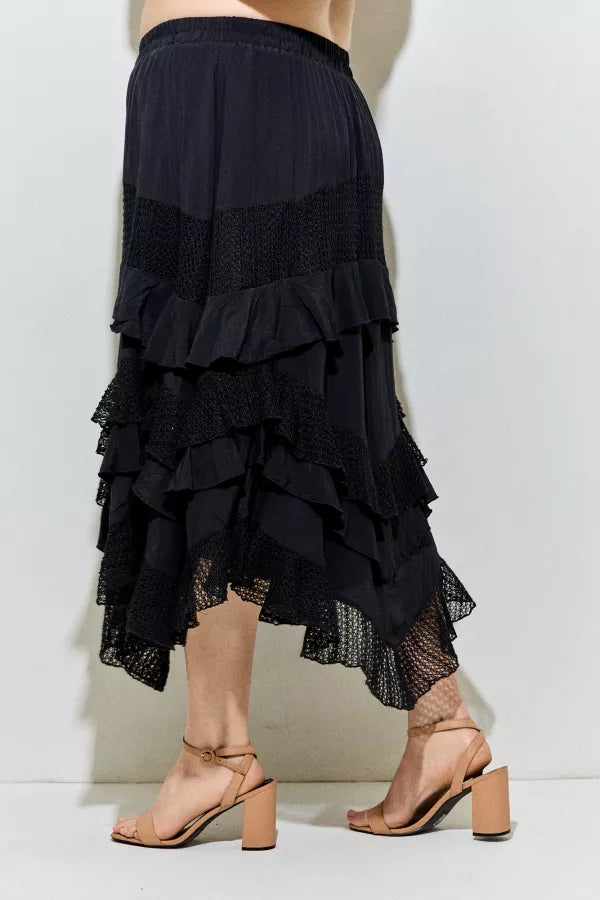 Black Woven Mix Ruffle Skirt
