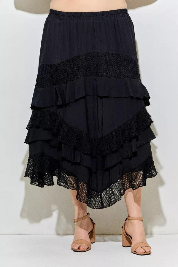 Black Woven Mix Ruffle Skirt
