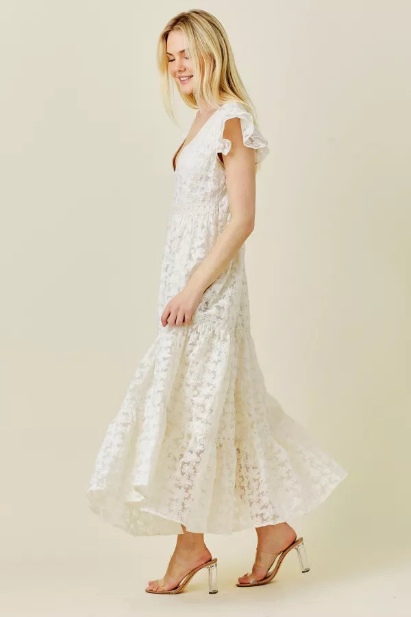 V-Neck Lace Trimmed Maxi Dress