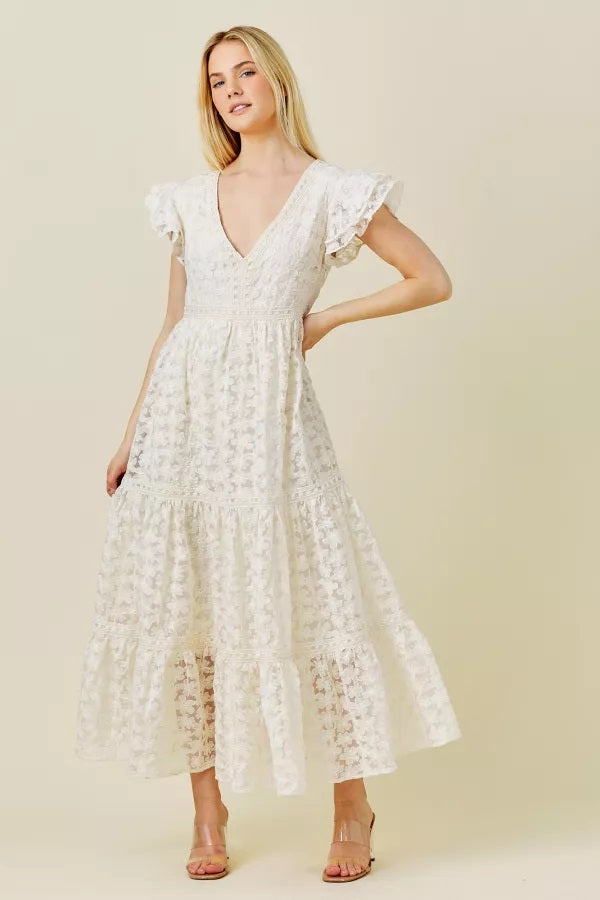 V-Neck Lace Trimmed Maxi Dress