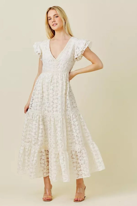 V-Neck Lace Trimmed Maxi Dress