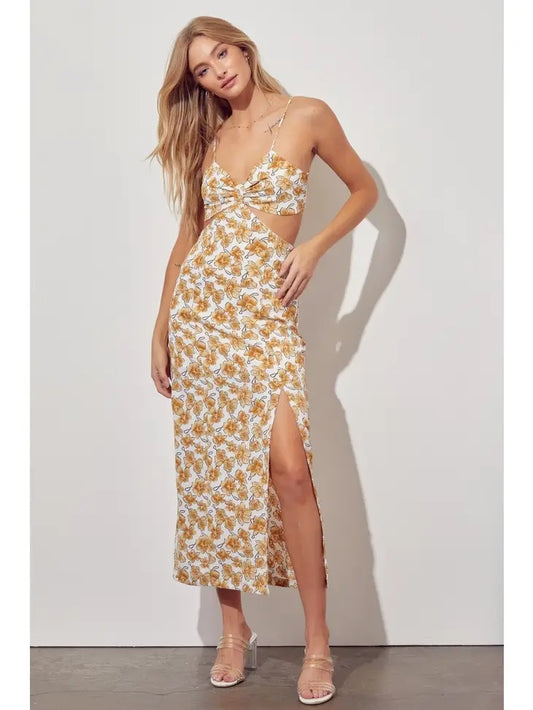 Floral Print Maxi Dress Side Slit Detail