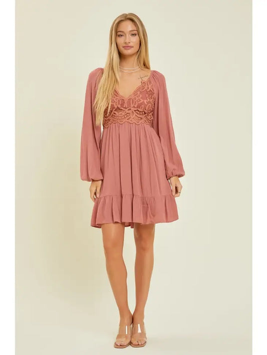 Mini Dress Lace Bodice Detail