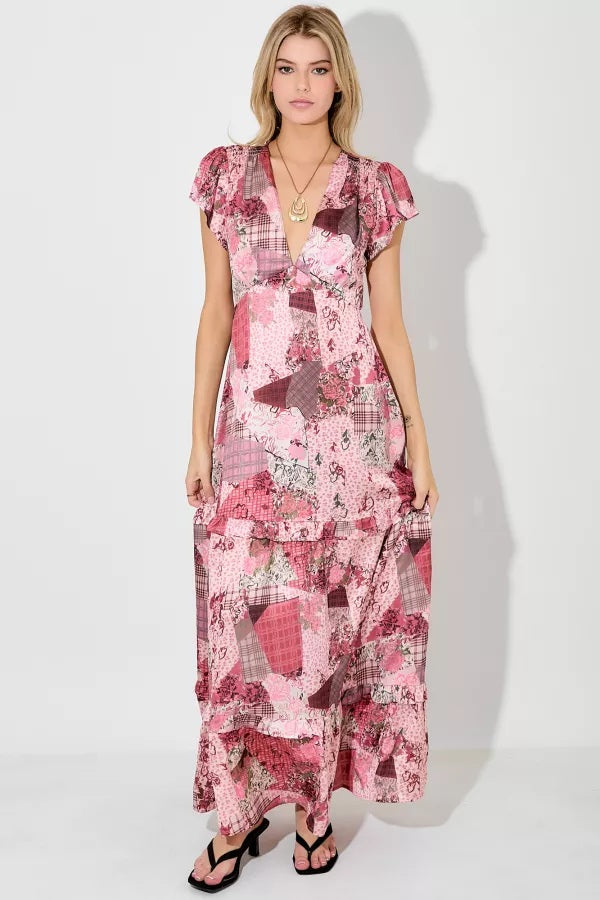 Pink Multi Print Maxi Dress
