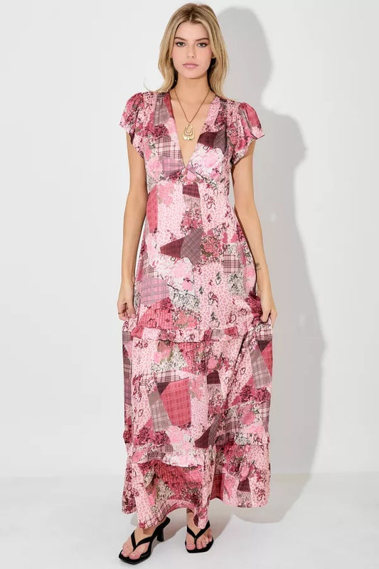 Pink Multi Print Maxi Dress