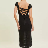 Stretch Lace Tie Back Midi Dress