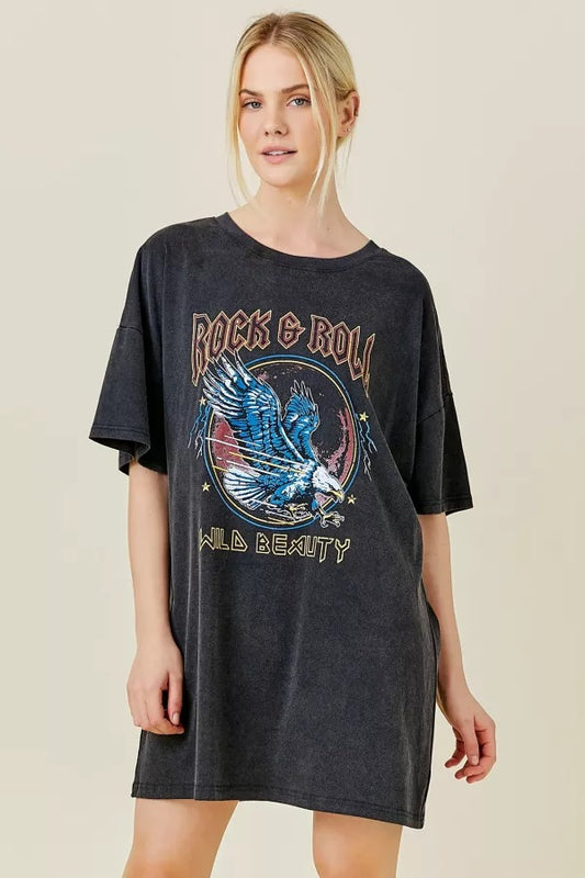 Rock N Roll Graphic T-Shirt Dress