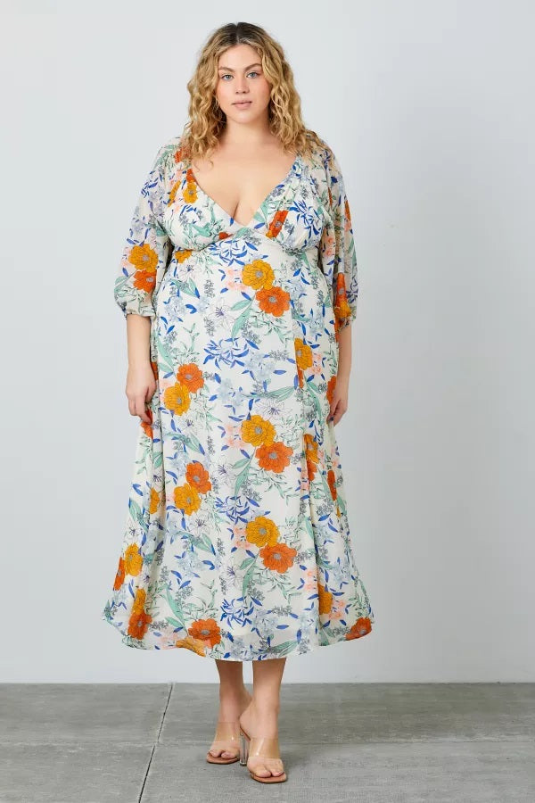 Floral Chiffon Back Tie Maxi Dress