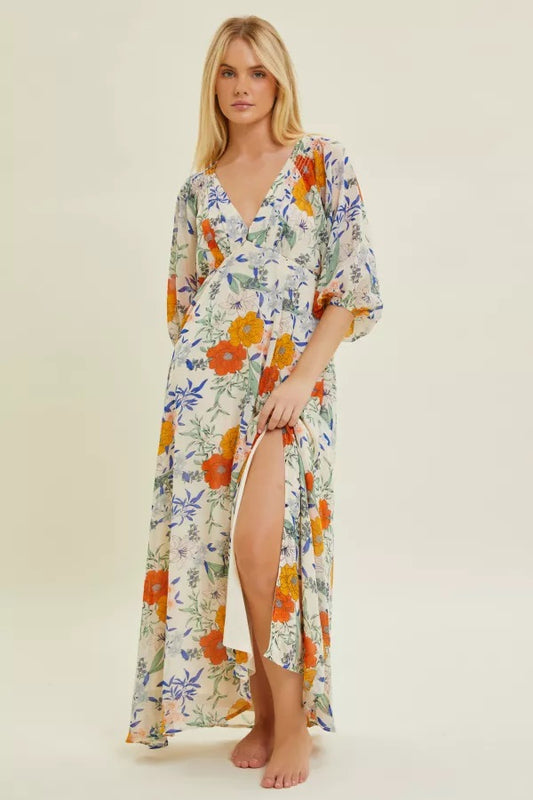 Floral Chiffon Back Tie Maxi Dress