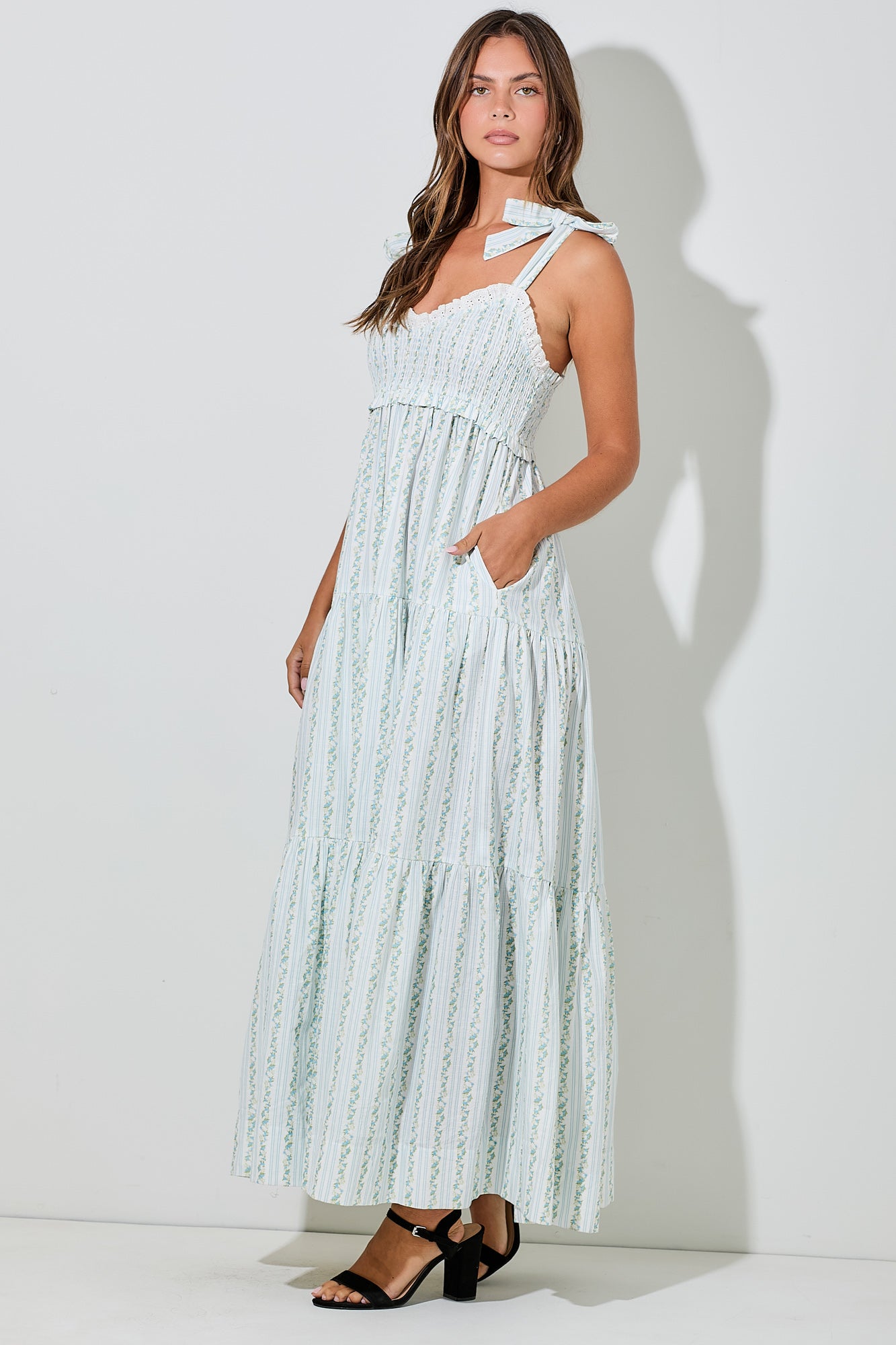 Ivory And Blue Floral Maxi Dress