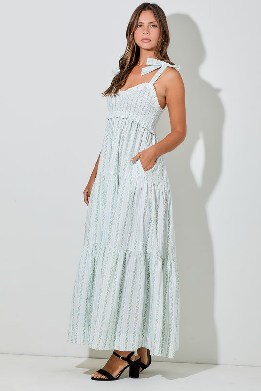 Ivory And Blue Floral Maxi Dress