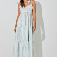 Ivory And Blue Floral Maxi Dress