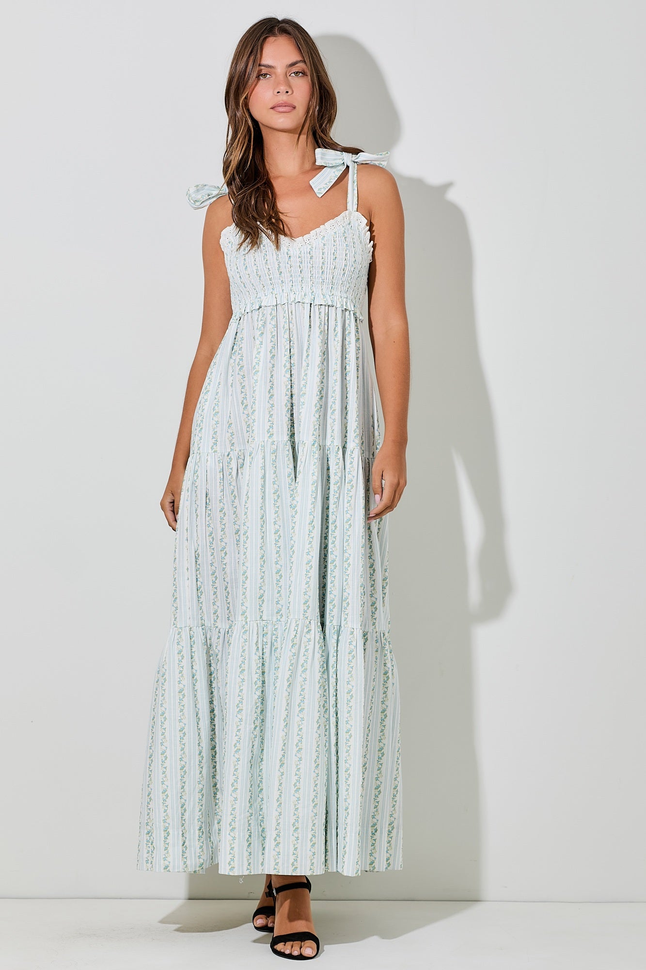 Ivory And Blue Floral Maxi Dress