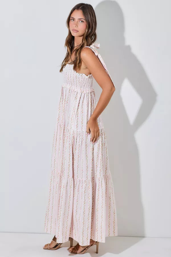 Ivory And Pink Floral Maxi Dress