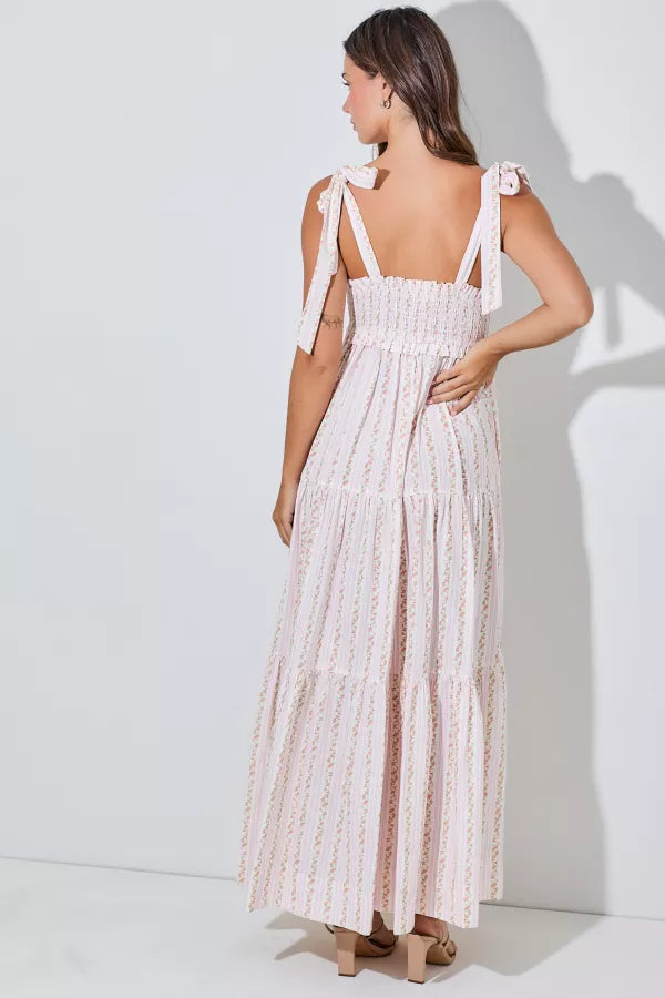 Ivory And Pink Floral Maxi Dress
