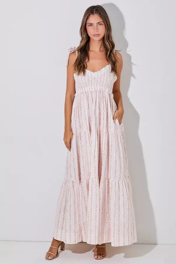 Ivory And Pink Floral Maxi Dress