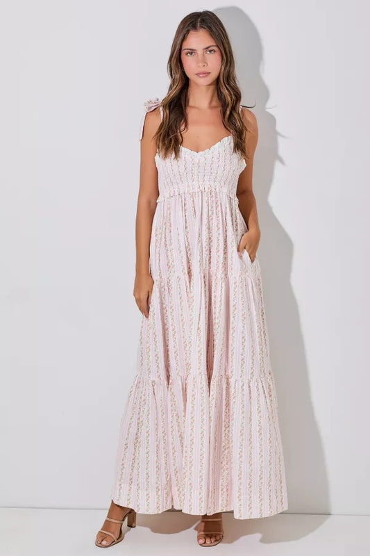 Ivory And Pink Floral Maxi Dress
