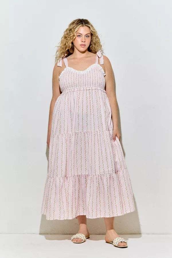 Print Mix Tie Strap Maxi Dress Plus Size