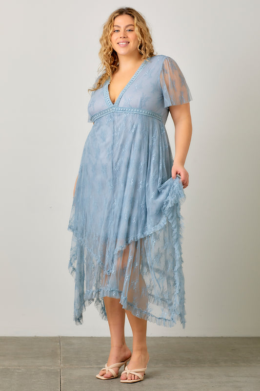Embellished Lace Hem Plus Size Dress