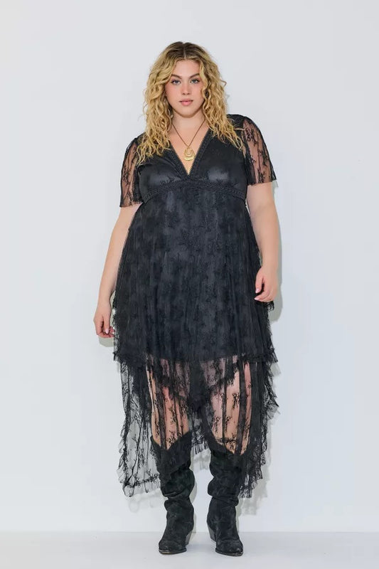 Embellished Lace Hem Plus Size Dress