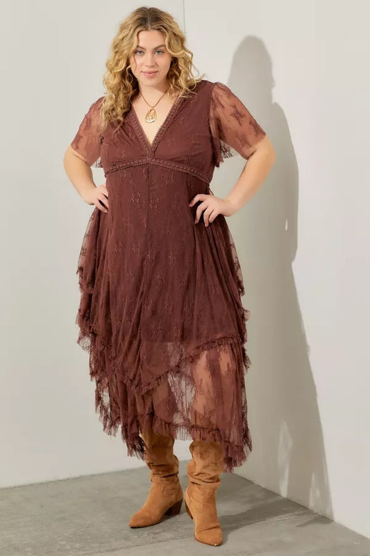Embellished Lace Hem Plus Size Dress