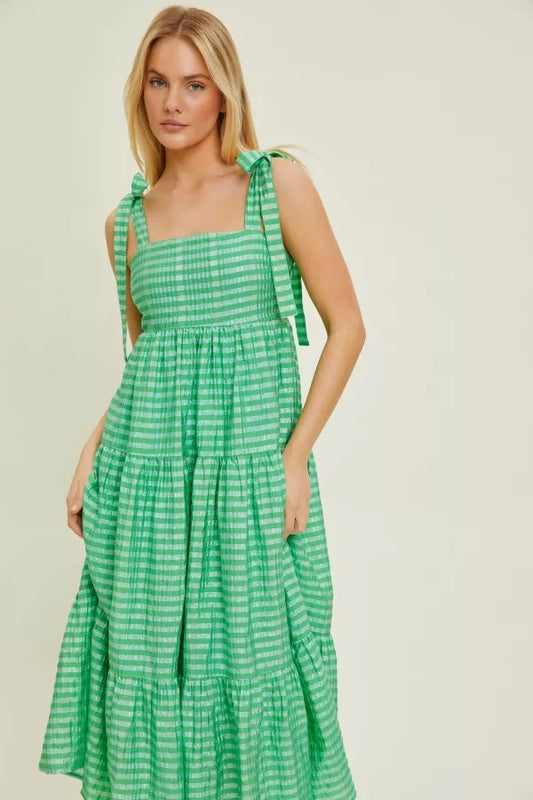 Gingham Shoulder Tie Dress