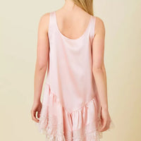 Satin Rufle Mini Dress With Lace Detail