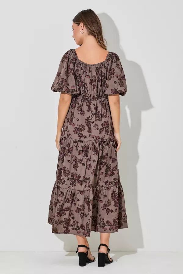 V Neck Bubble Sleeve Dress
