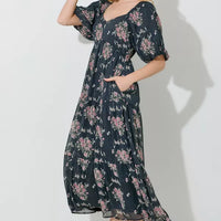Black Floral Lurex Print Maxi Dress