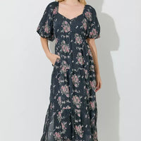 Black Floral Lurex Print Maxi Dress
