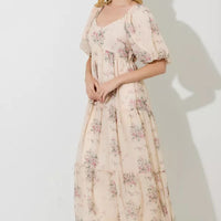 Cream Floral Lurex Print Maxi Dress