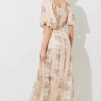 Cream Floral Lurex Print Maxi Dress
